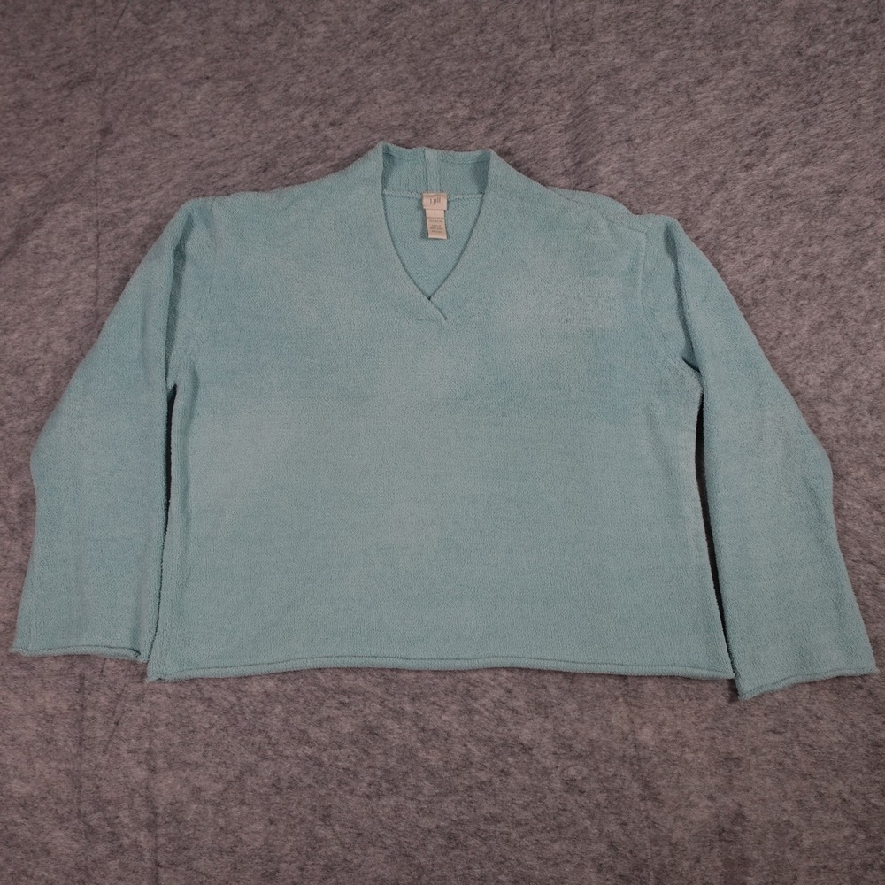 J Jill‎ Sweater Womens Large Blue VNeck Fuzzy Fleece Pullover Jumper